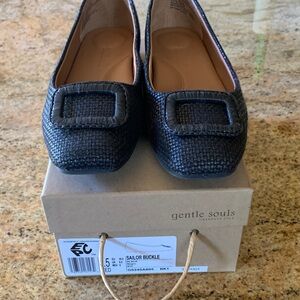 Gentle Souls Black Textured Loafers with Buckle